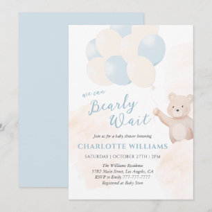 We Can Bearly Wait Teddy Bear Boy Baby Shower Invitation