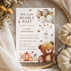We Can Bearly Wait Teddy Bear Fall Baby Shower Invitation