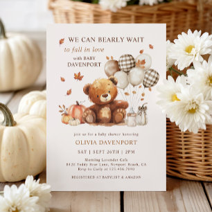 We Can Bearly Wait Teddy Bear Fall Baby Shower Invitation