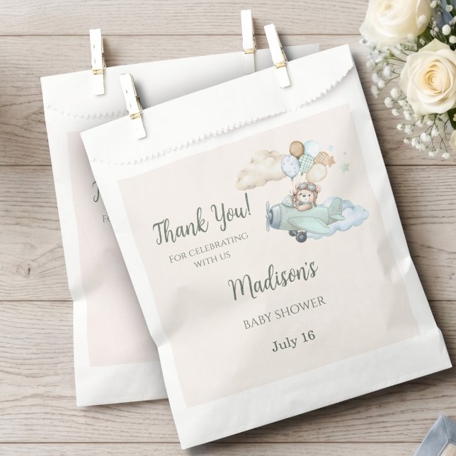 We Can Bearly Wait Teddy Bear Favour Bag (We Can Bearly Wait Teddy Bear Airplane Treat Bag)