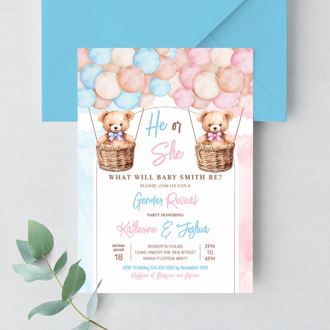 We Can Bearly Wait Teddy Bear Gender Reveal Invitation (Creator Uploaded)