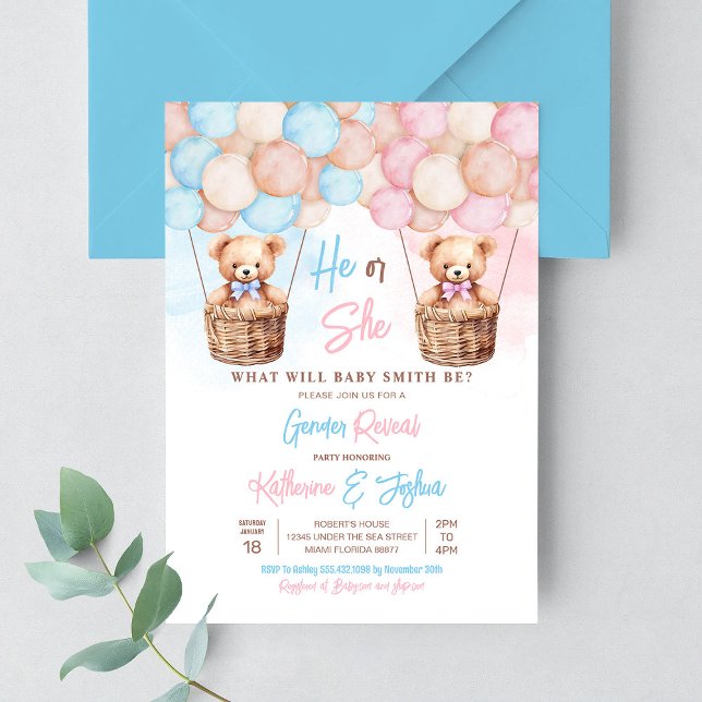 We Can Bearly Wait Teddy Bear Gender Reveal Invitation (Creator Uploaded)
