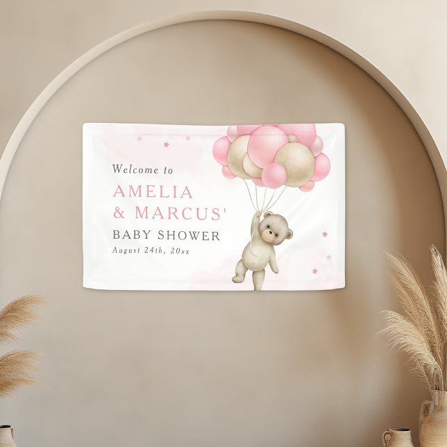 We Can Bearly Wait Teddy Bear Girl Baby Shower Banner (Creator Uploaded)
