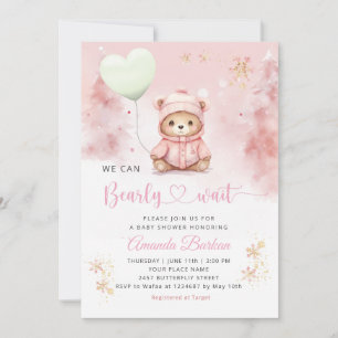 We can Bearly wait Teddy Bear Girl Baby Shower  Invitation