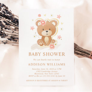 We Can Bearly Wait Teddy Bear Girl Baby Shower Invitation