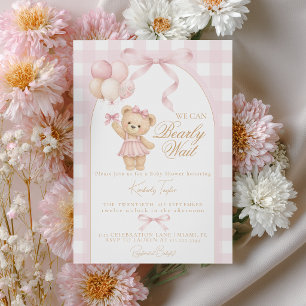 We Can Bearly Wait Teddy Bear Girl Baby Shower Invitation