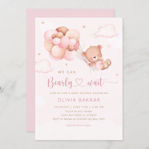 We Can Bearly Wait Teddy Bear Girl Baby Shower Invitation