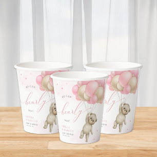 We Can Bearly Wait Teddy Bear Girl Baby Shower Paper Cups