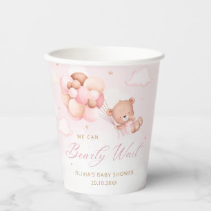 We Can Bearly Wait! Teddy Bear Girl Baby Shower Paper Cups