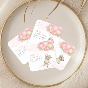 We Can Bearly Wait Teddy Bear Girl Baby Shower Square Sticker