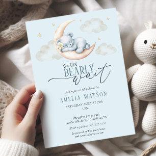 We Can Bearly Wait Teddy Bear Moon Baby Shower Invitation