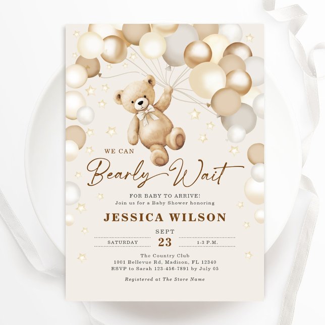 We Can Bearly Wait Teddy Bear Neutral Baby Shower Invitation (Creator Uploaded)