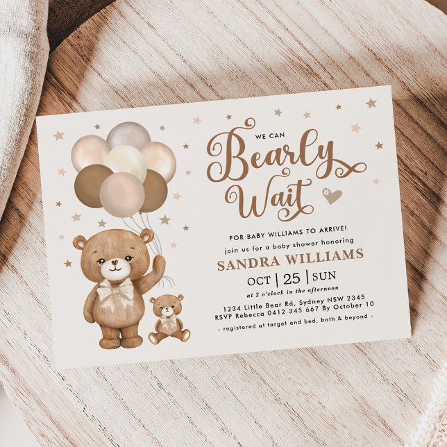 We Can Bearly Wait Teddy Bear Neutral Baby Shower Invitation (Creator Uploaded)