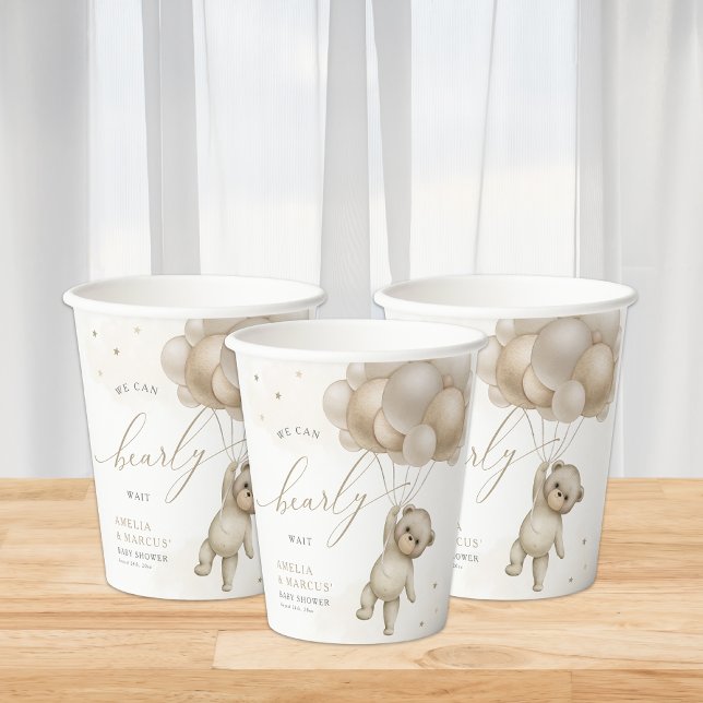 We Can Bearly Wait Teddy Bear Neutral Baby Shower  Paper Cups (Creator Uploaded)