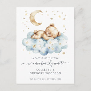 We Can Bearly Wait Teddy Bear On Cloud Pregnancy Announcement Postcard