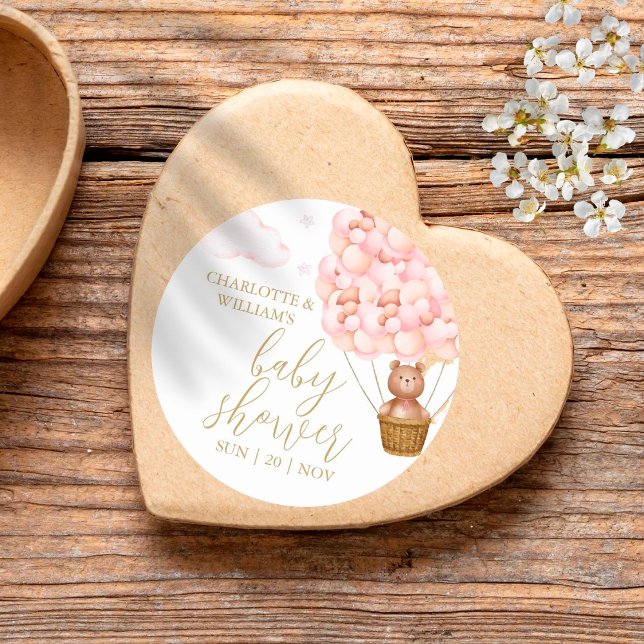 We Can Bearly Wait Teddy Bear Pink Baby Shower Classic Round Sticker (Creator Uploaded)