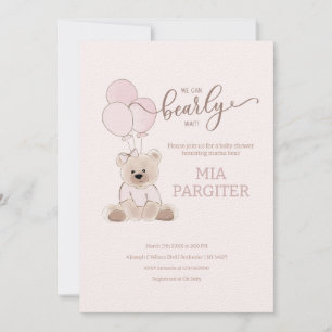 We Can Bearly Wait Teddy Bear Pink Baby Shower Invitation