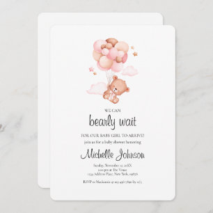 We Can Bearly Wait Teddy Bear Pink Baby Shower Invitation
