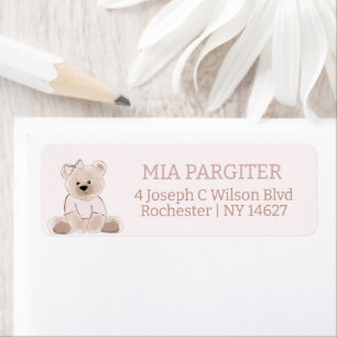We Can Bearly Wait Teddy Bear Pink Baby Shower Return Address Label