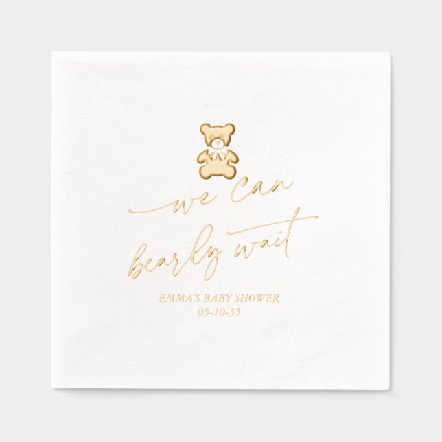 We Can Bearly Wait - Teddy Bear Themed Baby Shower Foil Napkins (Front)