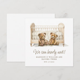 We Can Bearly Wait Teddy Bear Twins Pregnancy Invitation