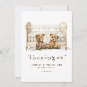 We Can Bearly Wait Teddy Bear Twins Pregnancy Invitation