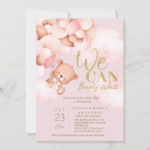 We can Bearly Wait Teddy Pink Baby Girl Shower Invitation
