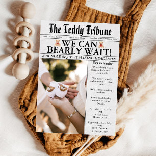 We Can Bearly Wait TeddyBear Newspaper Baby Shower Invitation