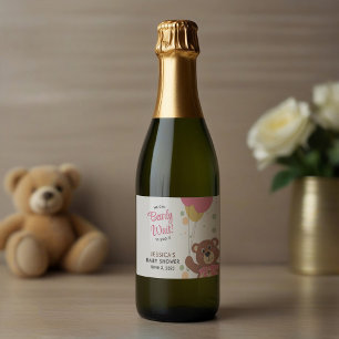 We Can Bearly Wait to Pop It Cute Baby Girl Shower Sparkling Wine Label