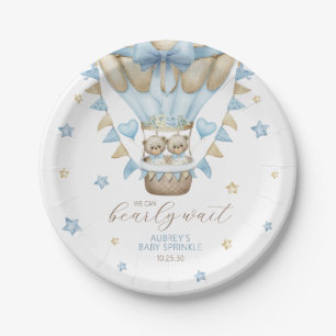 We Can Bearly Wait Twin Boy Baby Sprinkle Paper Plate