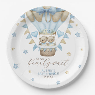 We Can Bearly Wait Twin Boy Baby Sprinkle Paper Plate