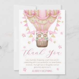 We Can Bearly Wait Twin Girl Baby Shower Thank You Card