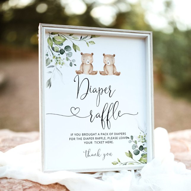We can bearly wait twins diaper raffle  poster (Creator Uploaded)
