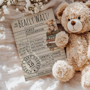 We Can Bearly Wait Vintage Books Theme Baby Shower Invitation