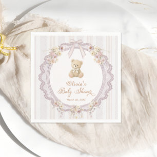 We Can Bearly Wait Vintage Floral Bow Baby Shower Napkin