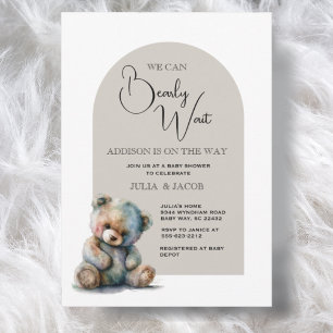 We Can Bearly Wait Watercolor Bear Baby Shower  Invitation