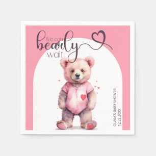 We can bearly wait watercolor bear Baby Shower Napkin