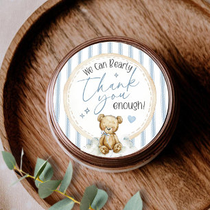 We Can Bearly Wait Watercolor Bear Boy Baby Shower Classic Round Sticker