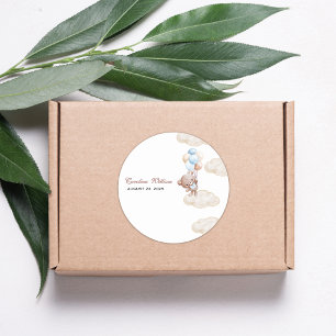 we can bearly wait watercolor blue baby shower classic round sticker