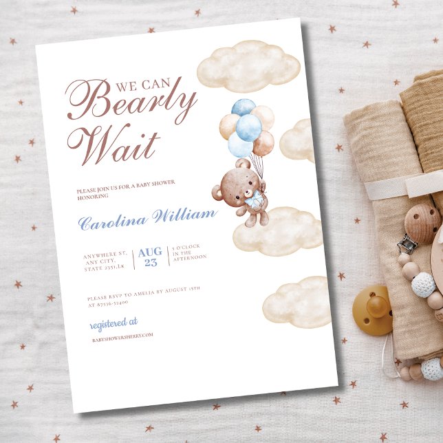 we can bearly wait watercolor blue baby shower invitation (Creator Uploaded)