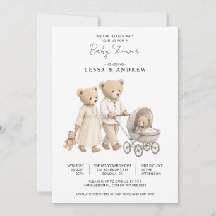 We Can Bearly Wait Watercolor Teddy Bears Invitation