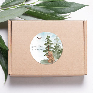 We Can Bearly Wait Watercolor Woodland Baby Shower Classic Round Sticker