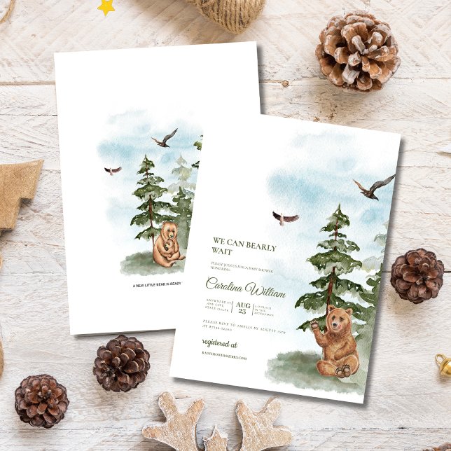 We Can Bearly Wait Watercolor Woodland Baby Shower Invitation (Creator Uploaded)