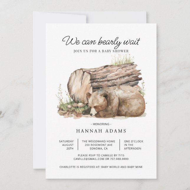 We Can Bearly Wait Way Baby Shower Invitation (Front)