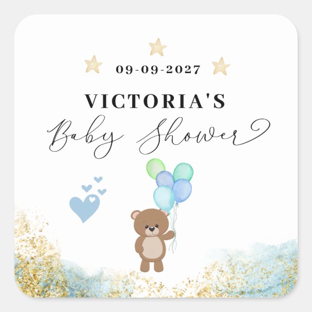 We can Bearly Wait Welcome Baby Shower Square Sticker (Front)