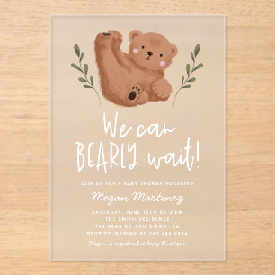 We Can Bearly Wait Whimsical Cub Baby Shower Acrylic Invitations