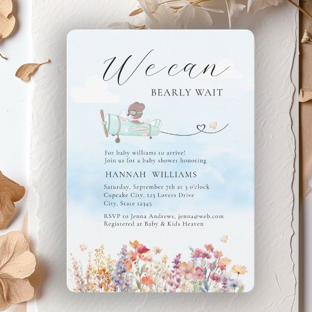 We Can Bearly Wait! Wildflower, Baby Shower  Invitation (We Can Bearly Wait! Wildflower, Baby Shower Invitation)