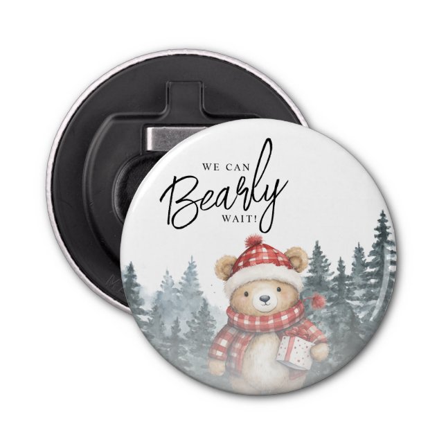 We Can Bearly Wait Winter Baby Shower Bottle Opener (Front)