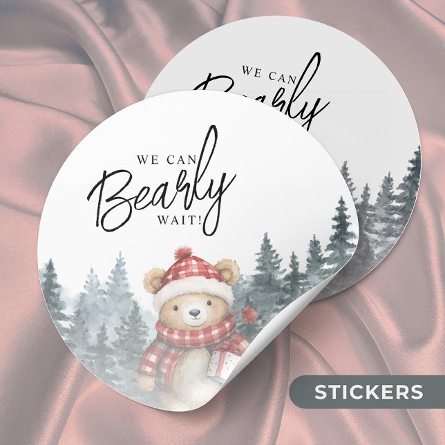 We Can Bearly Wait Winter Baby Shower Classic Round Sticker (Creator Uploaded)