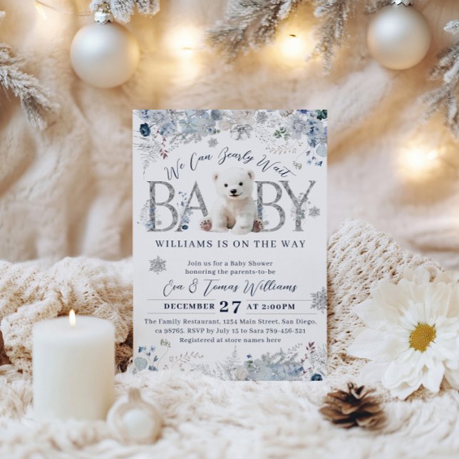 We Can Bearly Wait Winter Bear Baby Boy Shower Invitation (Creator Uploaded)